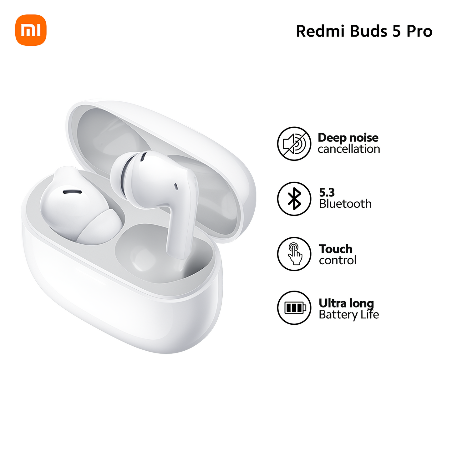 Manos libres Bluetooth Xiaomi Redmi Buds 5 Pro, TWS, ANC, Blanco BHR7662GL