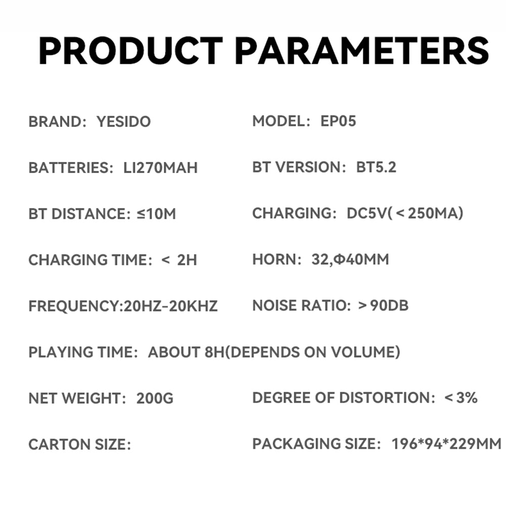 Auriculares Bluetooth manos libres Yesido EP05, A2DP, ANC, Negro