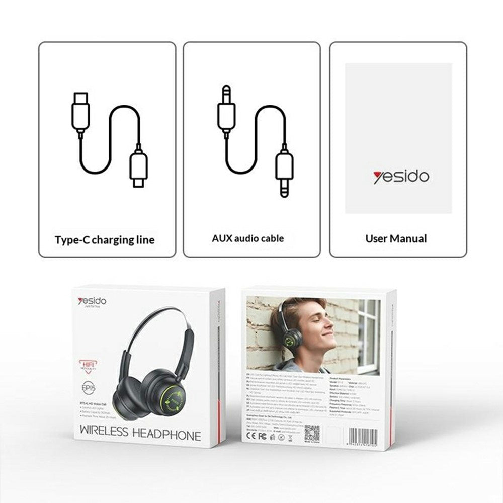 Manos libres Bluetooth Yesido EP15 Kids, A2DP, Negro