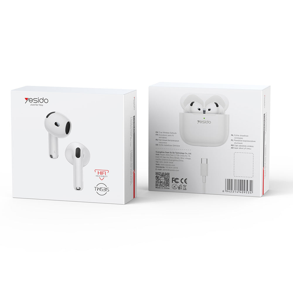 Auriculares Bluetooth manos libres Yesido TWS31S, TWS, Blanco