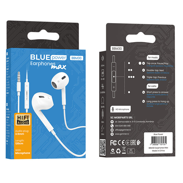 Manos libres 3,5mm BLUE Power BBM30 Max, Blanco