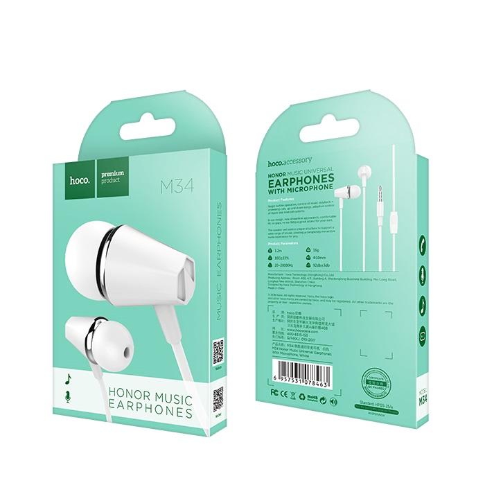 Handsfree 3.5mm HOCO M34 Honor Music, Blanco