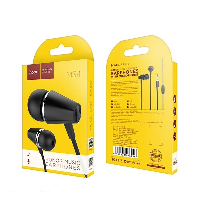 Handsfree 3.5mm HOCO M34 Honor Music, Negro