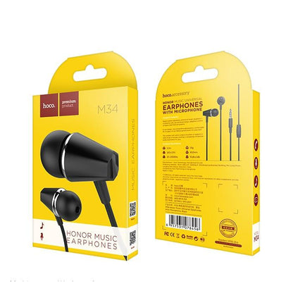 Handsfree 3.5mm HOCO M34 Honor Music, Negro