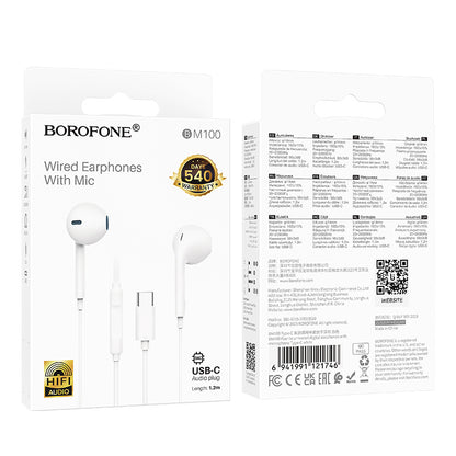 Manos libres USB-C Borofone BM100 Fuente, Blanco