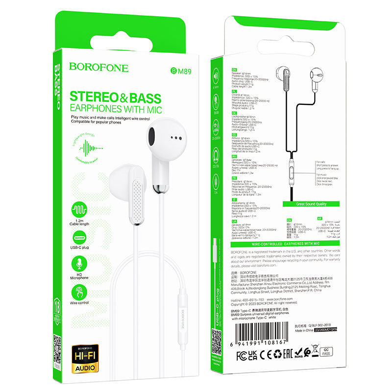 Auricular manos libres USB-C BM89 Surpass, blanco 