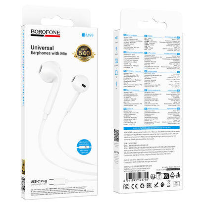 Auriculares manos libres USB-C Borofone BM99 Star, Blanco