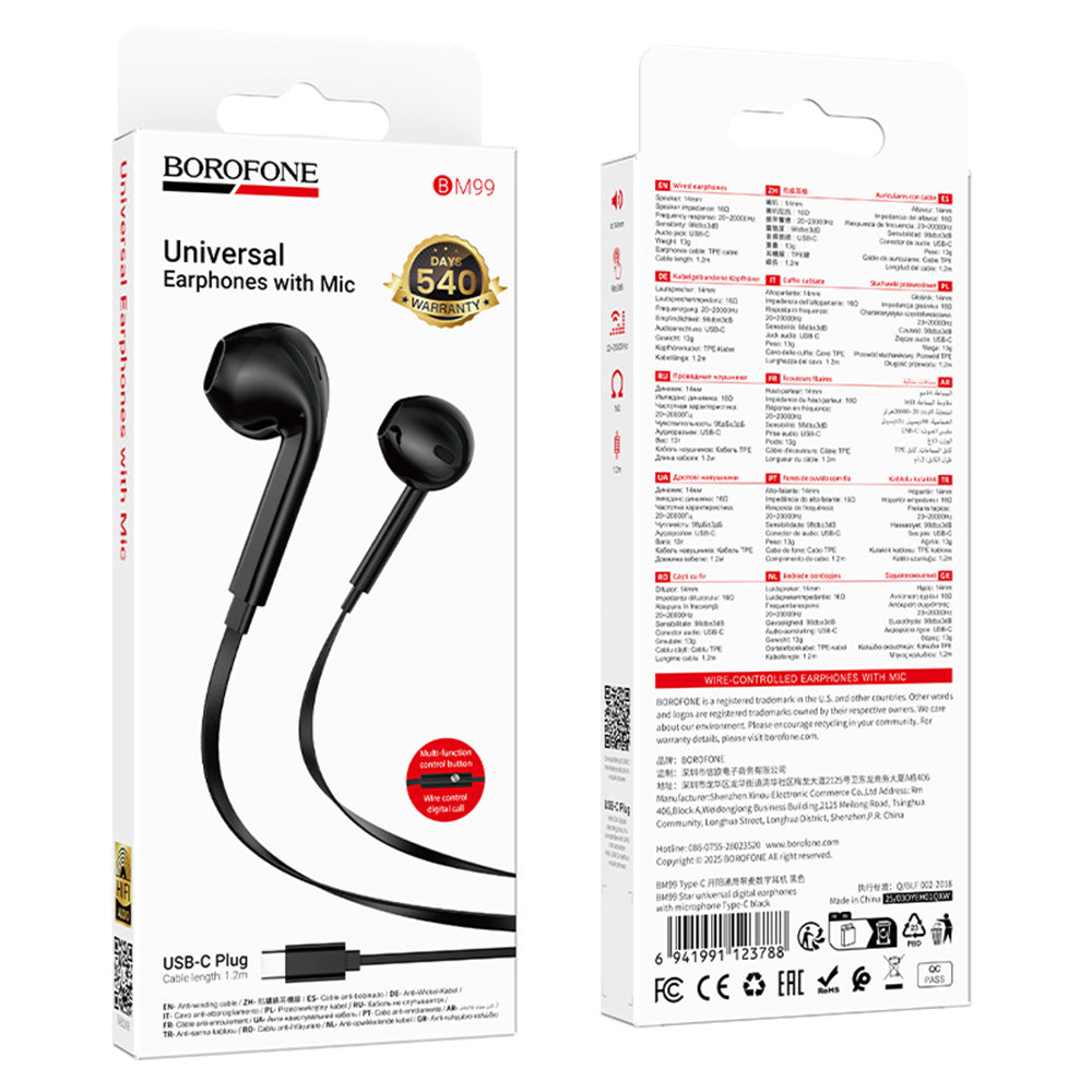 Auriculares manos libres USB-C Borofone BM99 Star, Negro