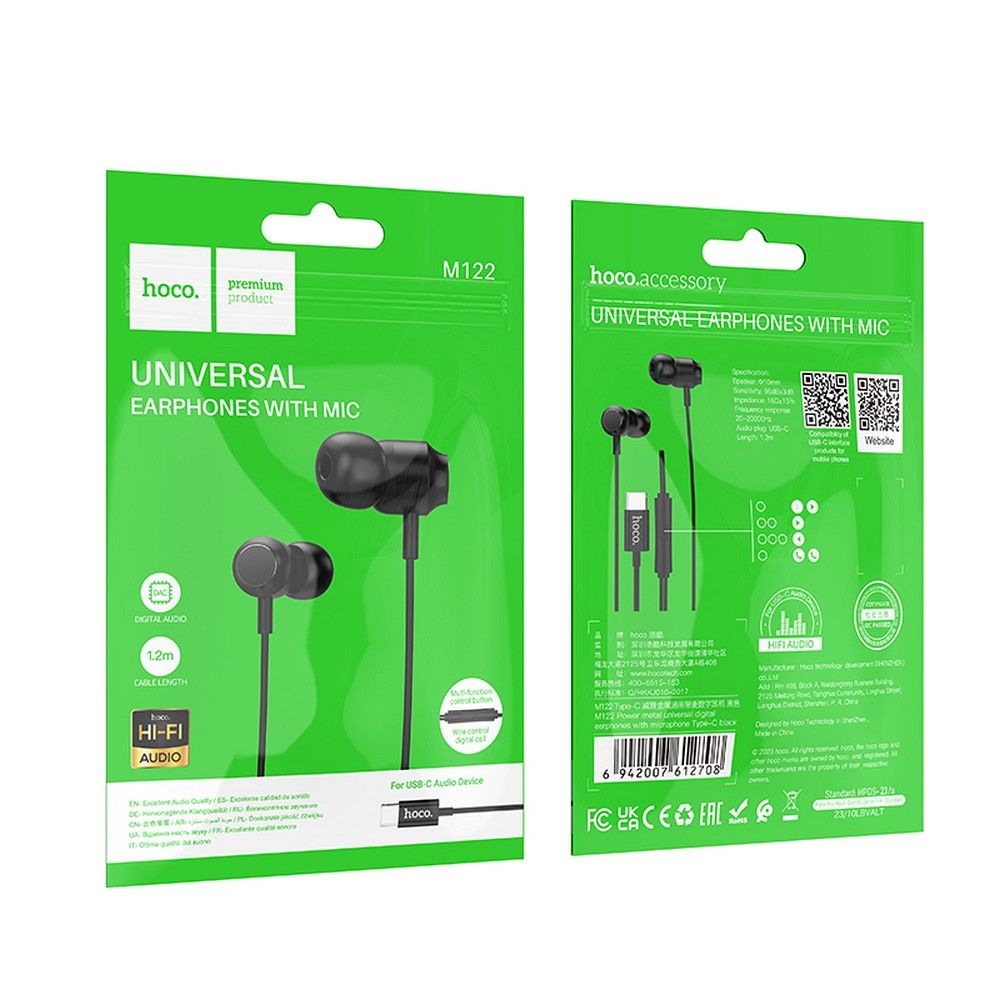 Auriculares manos libres USB-C HOCO M122, Negro