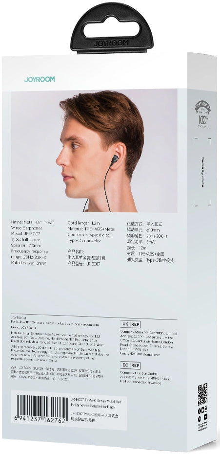 Auriculares manos libres USB-C Joyroom JR-EC07, Negro