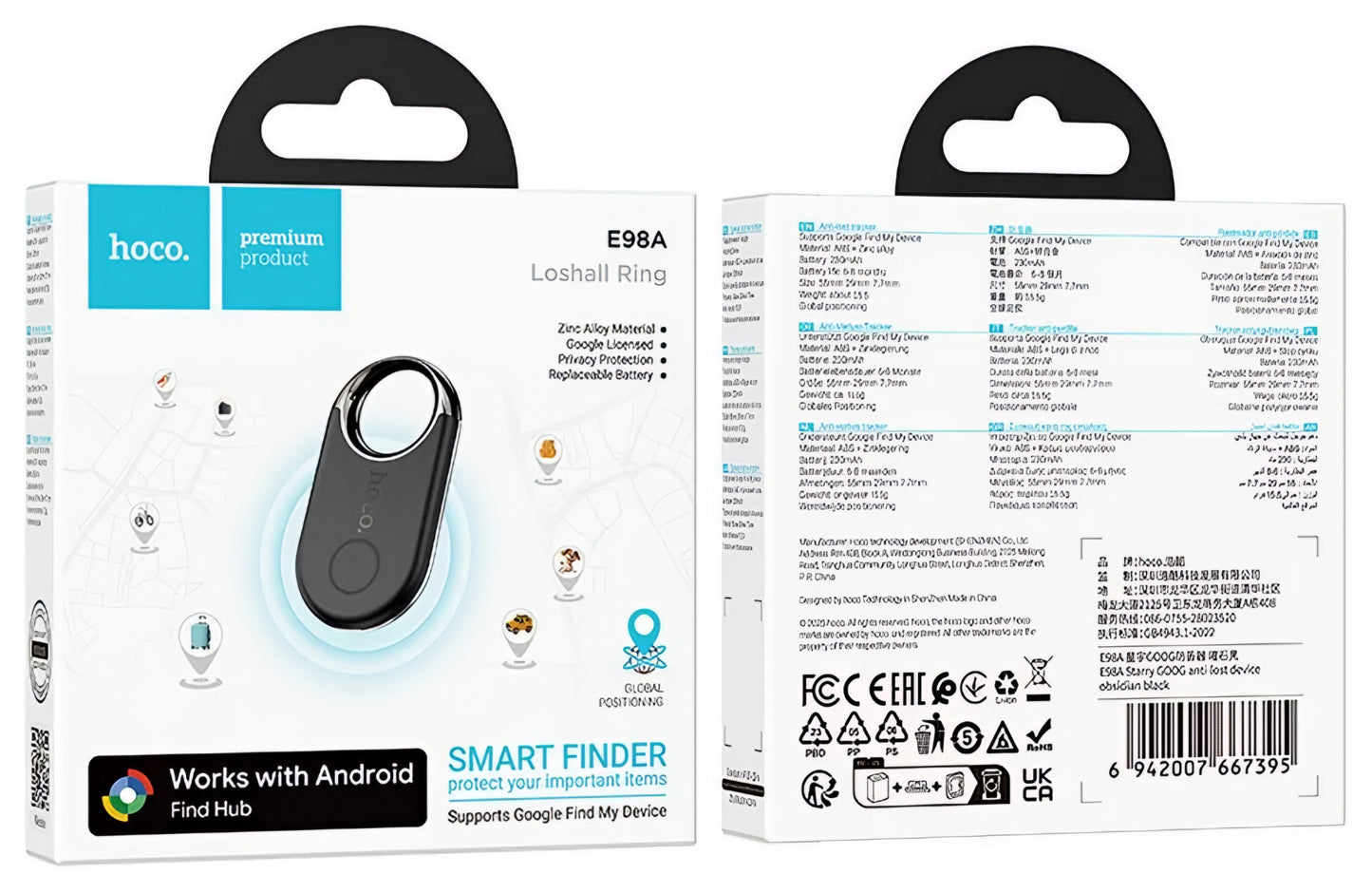 HOCO SmartTag E98A para la serie Android, Negro