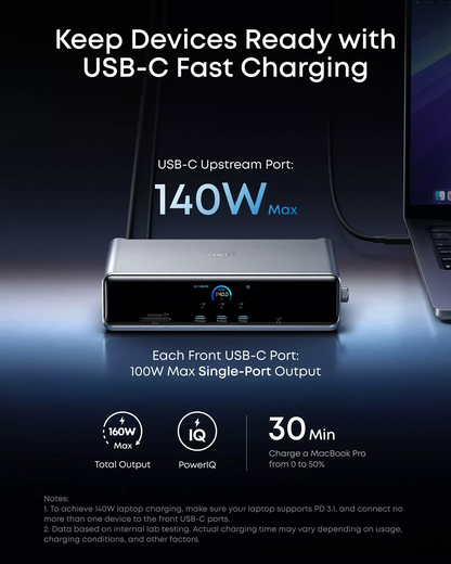 Hub Multifuncional Anker Prime, 3 x USB-A - 4 x USB-C - 1 x Display Port - 2 x HDMI - 1 x Jack 3.5mm - 1 x RJ45 - 1 x SD - 1 x microSD, Gris A83B33A1