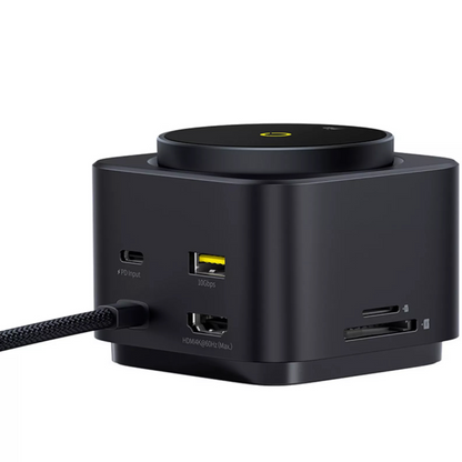Hub Multifuncional Baseus MagPro II 7en1, 1 x USB-A - 2 x USB-C - 1 x HDMI - 1 x QI - 1 x SD - 1 x microSD, Negro Reacondicionado B00072900121-00