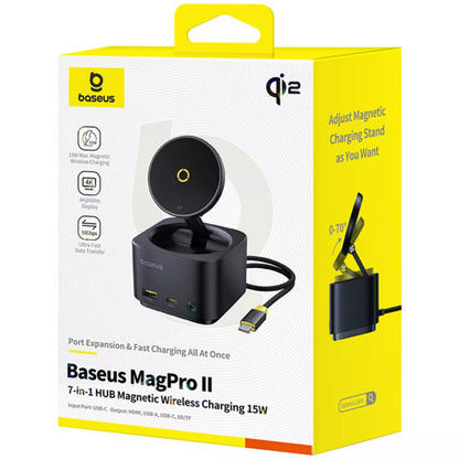 Hub Multifuncional Baseus MagPro II 7en1, 1 x USB-A - 2 x USB-C - 1 x HDMI - 1 x QI - 1 x SD - 1 x microSD, Negro Reacondicionado B00072900121-00