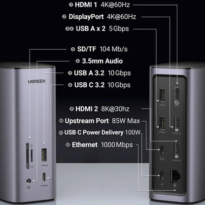 Hub Multifuncional UGREEN Pro CM555, 13en1, Gris