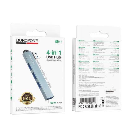 Hub USB Borofone FH1, 4en1, Gris