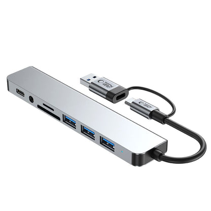 USB / USB-C Hub Tech-Protect HB06, 2 x USB-A 3.0 - 2 x USB-A - 1 x USB-C - 1 x 3.5mm Jack - 1 x SD - 1 x microSD, Gray