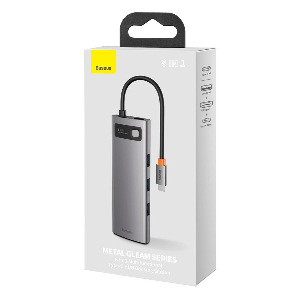 Baseus USB-C Hub, 3 x USB-A 3.0 - 1 x USB-C - 1 x HDMI - 1 x SD - 1 x microSD - RJ45, Gris CAHUB-CV0G