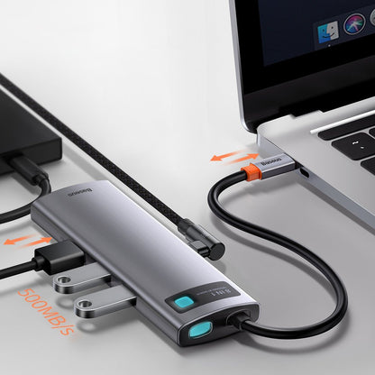 Baseus USB-C Hub, 3 x USB-A 3.0 - 1 x USB-C - 1 x HDMI - 1 x SD - 1 x microSD - RJ45, Gris CAHUB-CV0G