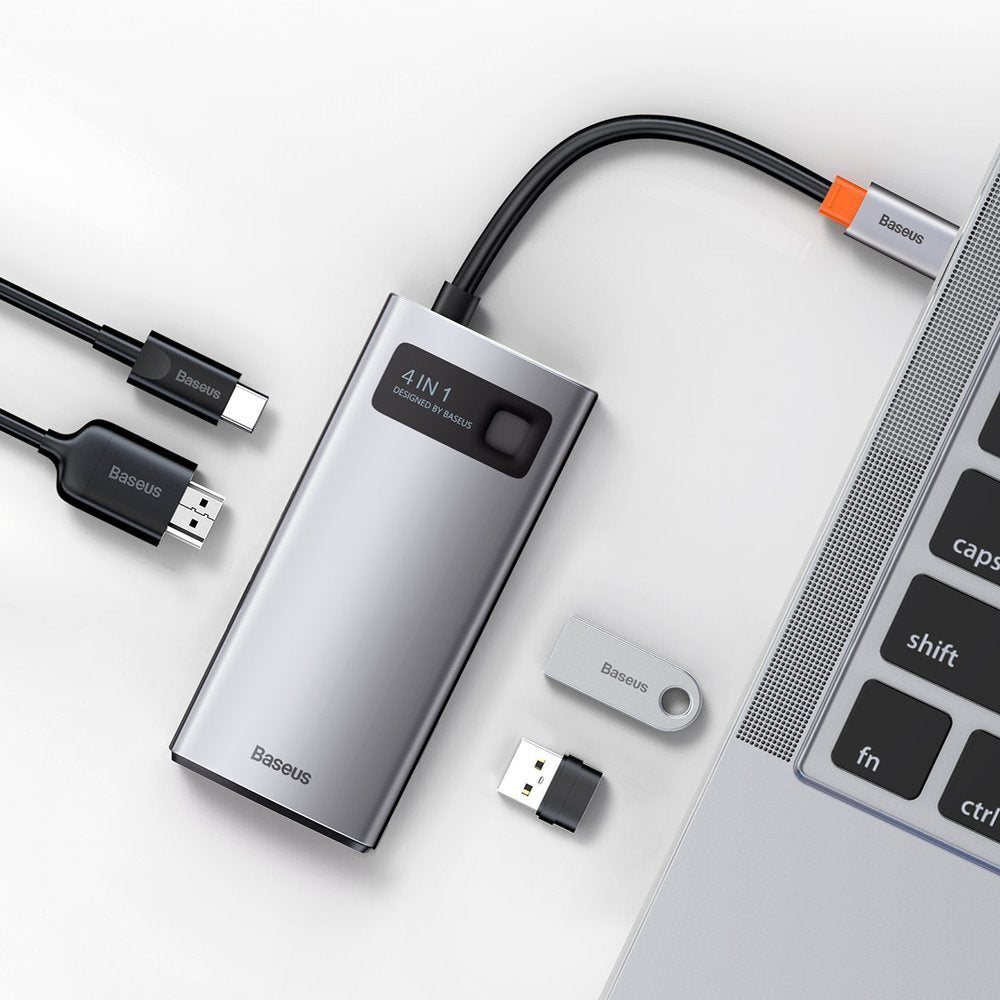 USB-C Hub Baseus Metal Gleam, 2 x USB-A - 1 x USB-C - 1 x HDMI, Gris CAHUB-CY0G