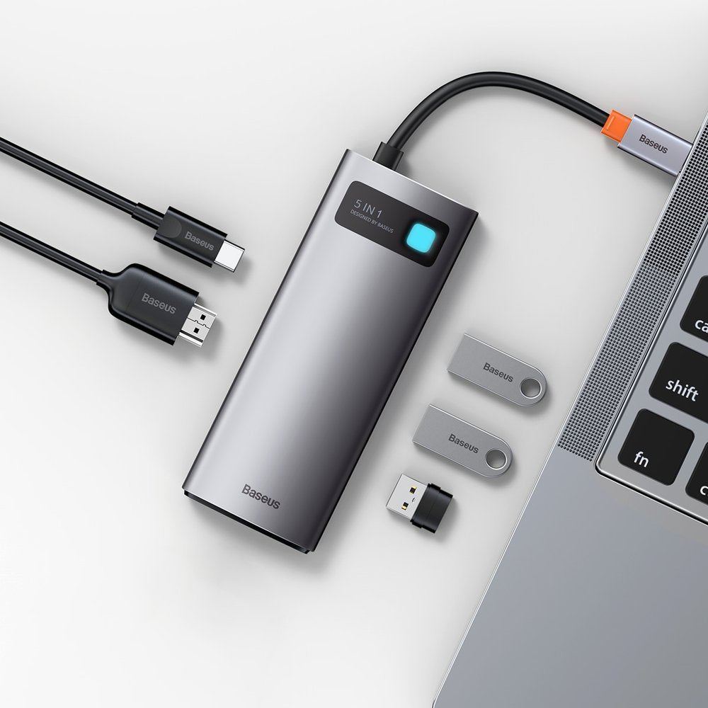 Hub USB-C Baseus Metal Gleam, 3 x USB-A 3.0 - 1 x USB-C - 1 x HDMI, Gris CAHUB-CX0G