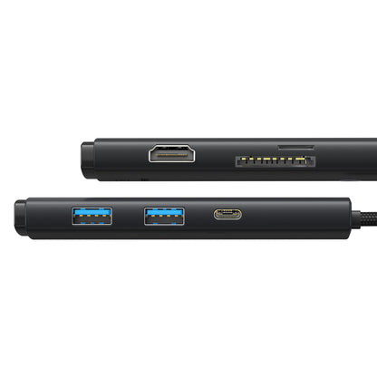 Hub USB-C Baseus, 2 x USB-A 3.0 - 1 x USB-C - 1 x HDMI - 1 x SD - 1 x microSD, Negro WKQX050001