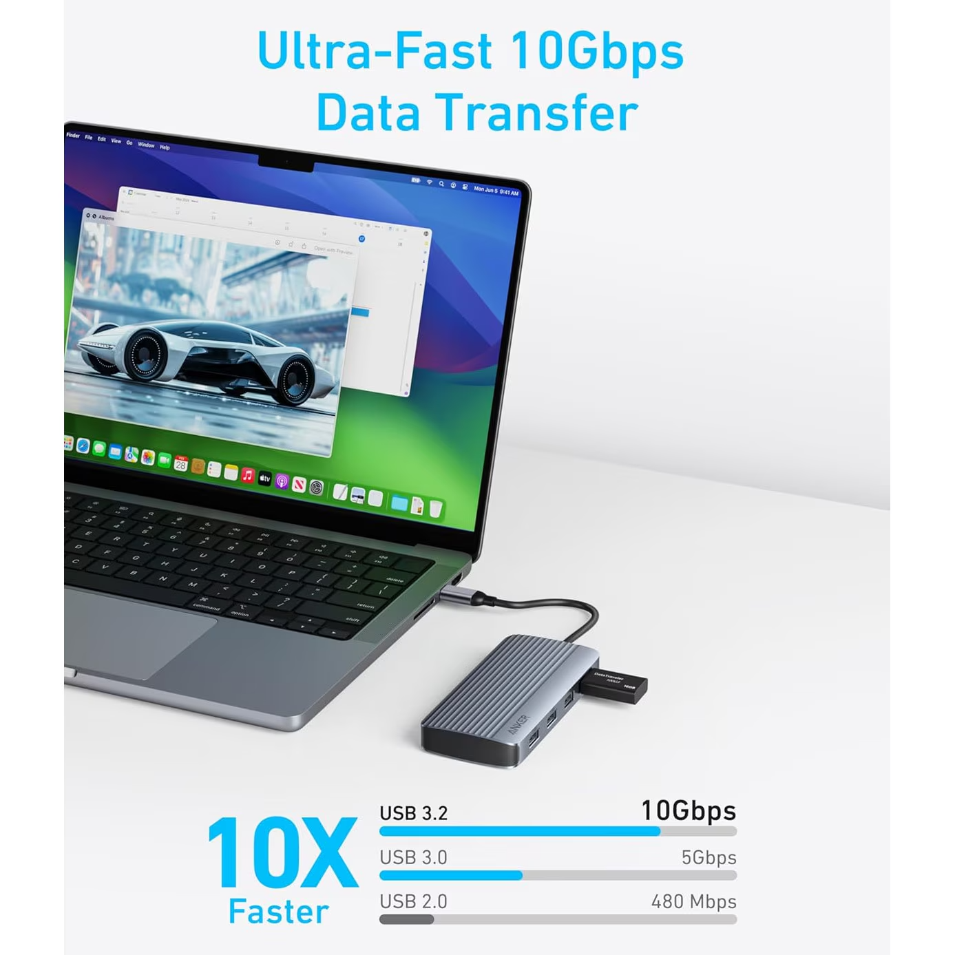 Hub USB-C Anker, 1 x USB-A 3.2 - 3 x USB-A - 1 x USB-C - 2 x HDMI, Gris A83740A2