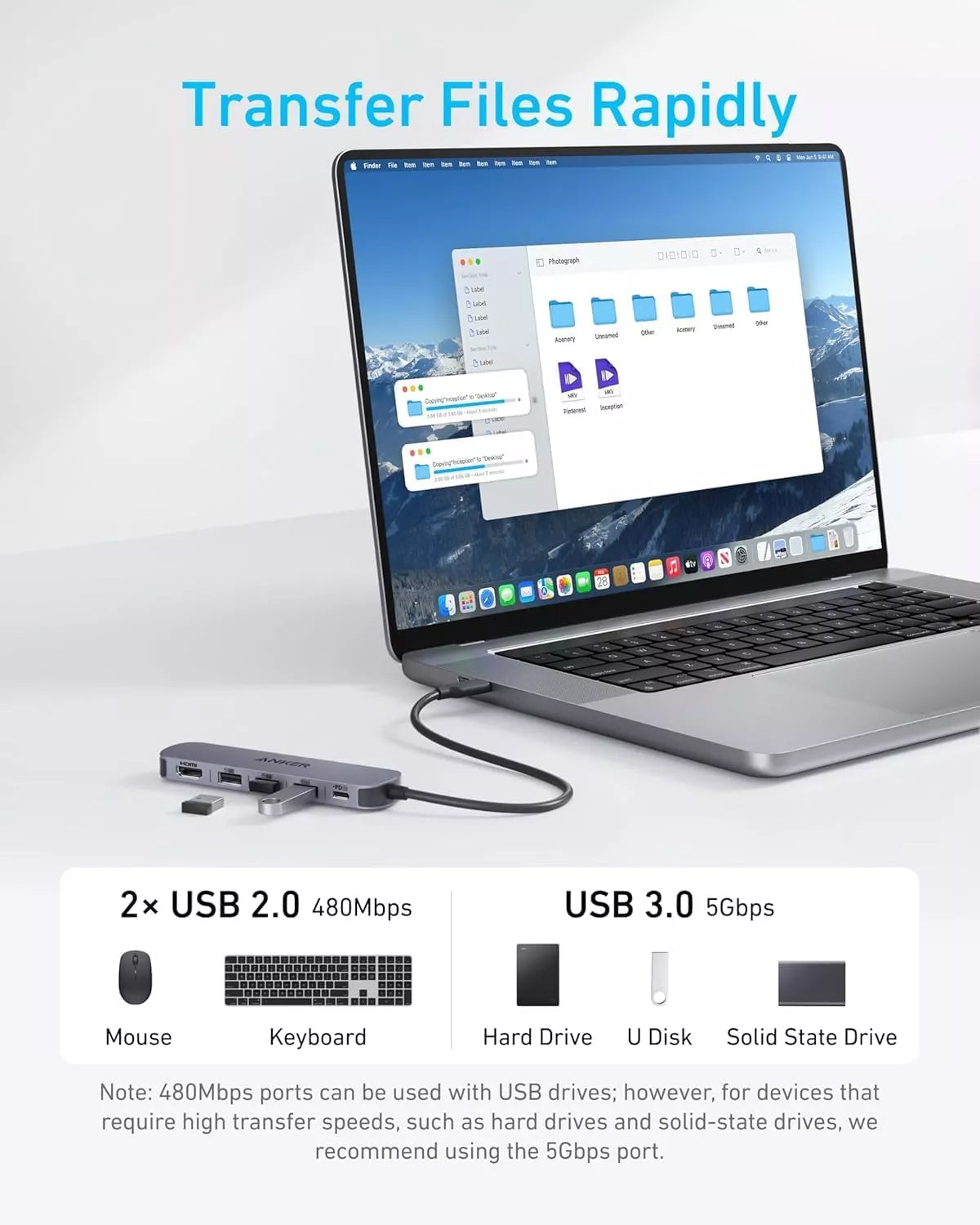 Hub USB-C Anker, 2 x USB-A - 1 x USB-A 3.0 - 1 x USB-C - 1 x HDMI, Gris A8357HA0