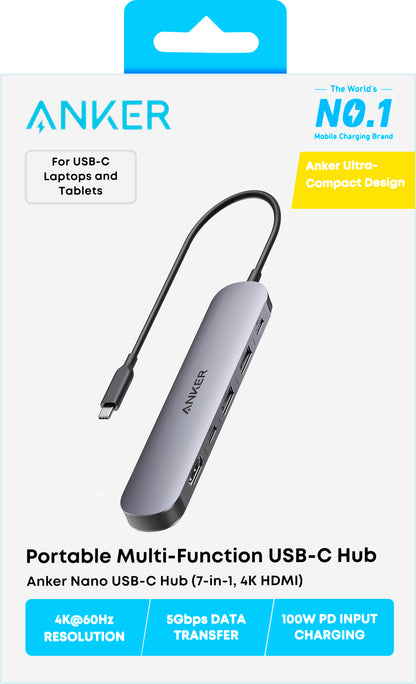 Hub USB-C Anker, 2 x USB-A 3.0 - 2 x USB-C - 1 x HDMI - 1 x SD - 1 x microSD, Gris A83D2HA1