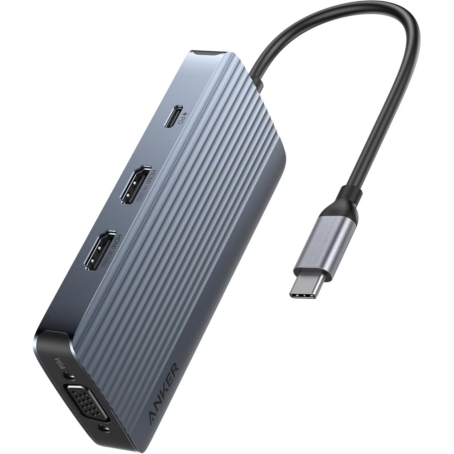 Hub USB-C Anker, 3 x USB-A 3.0 - 2 x USB-C - 2 x HDMI - 1 x VGA, Gris A83790A2