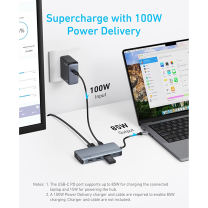 Hub USB-C Anker, 3 x USB-A 3.0 - 2 x USB-C - 2 x HDMI - 1 x VGA, Gris A83790A2