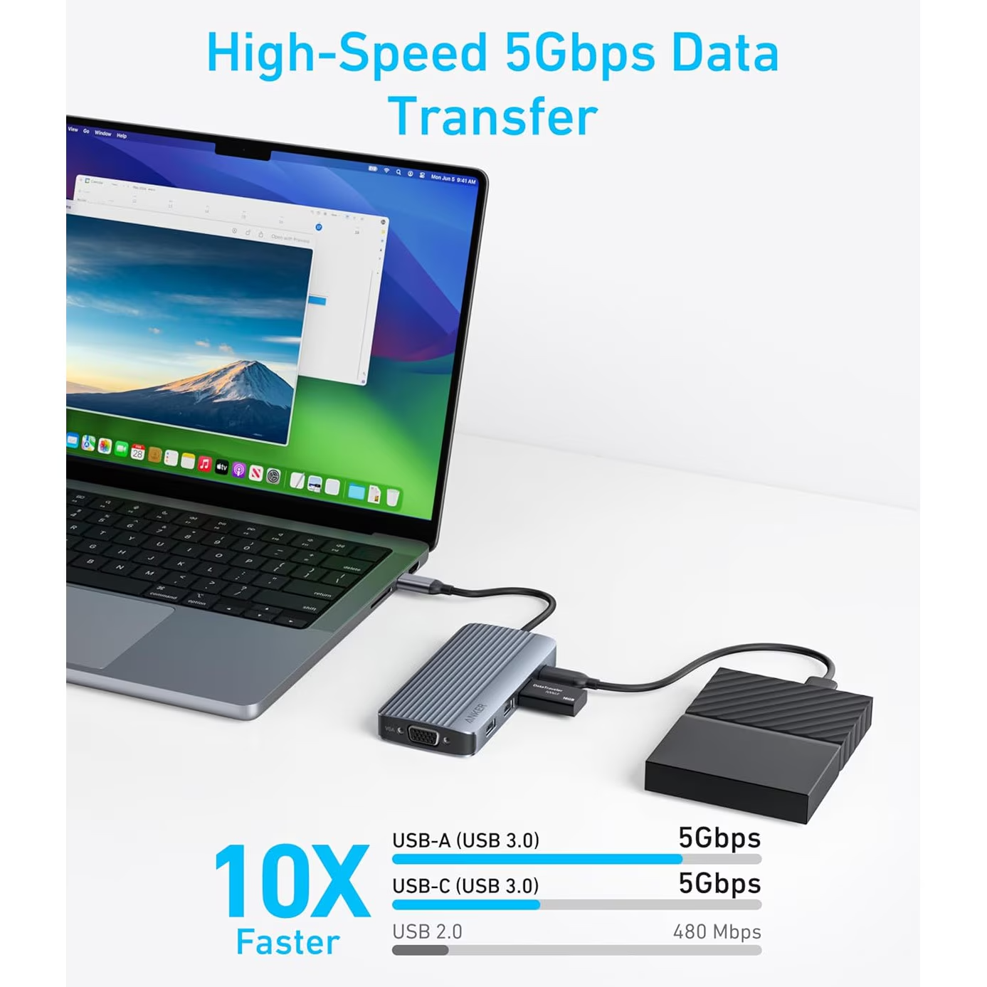 Hub USB-C Anker, 3 x USB-A 3.0 - 2 x USB-C - 2 x HDMI - 1 x VGA, Gris A83790A2