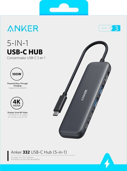 Hub USB-C Anker 332, 2 x USB-A - 2 x USB-C - 1 x HDMI, Gris A8355H11