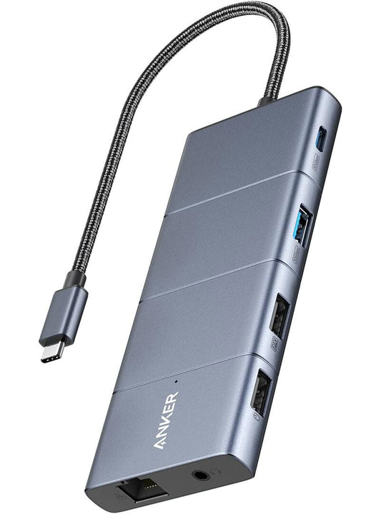 Hub USB-C Anker PowerExpand, 1 x USB-A 3.2 - 2 x USB-A - 2 x USB-C - 1 x Display Port - 1 x HDMI - 1 x Jack 3.5mm - 1 x RJ45 - 1 x SD - 1 x microSD, Gris