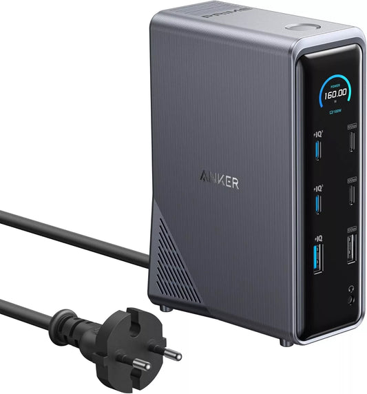 Hub USB-C Anker Prime 737, 2 x USB-A 3.0 - 3 x USB-A - 5 x USB-C - 2 x HDMI - 1 x Jack 3.5mm - 1 x RJ45, Negro A83B63A1