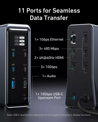 Hub Multifuncional Anker Prime 737, 2 x USB-A 3.0 - 3 x USB-A - 5 x USB-C - 2 x HDMI - 1 x Jack 3.5mm - 1 x RJ45, Negro A83B63A1