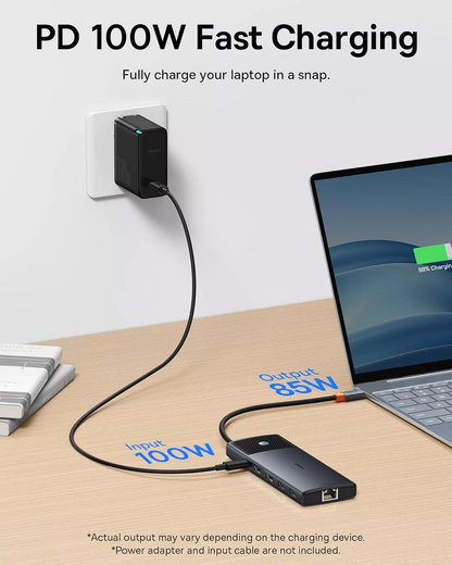 Hub USB-C Baseus Dual Display, 1 x USB-A 3.0 - 2 x USB-A - 2 x USB-C - 2 x HDMI - 1 x RJ45 - 1 x SD - 1 x microSD, Negro B00061800123-01
