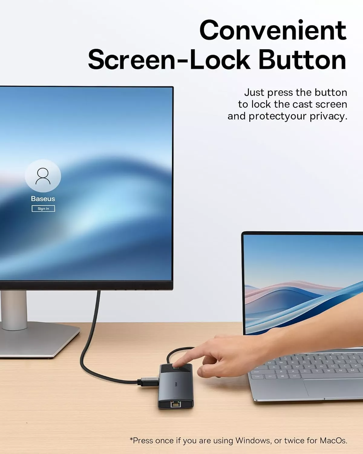Hub USB-C Baseus Dual Display, 1 x USB-A 3.0 - 2 x USB-A - 2 x USB-C - 2 x HDMI - 1 x RJ45 - 1 x SD - 1 x microSD, Negro B00061800123-01