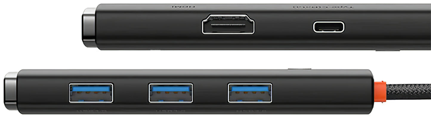 Hub USB-C Baseus Lite, 3 x USB-A 3.0 - 1 x USB-C - 1 x HDMI, 0.2m, Negru WKQX080201