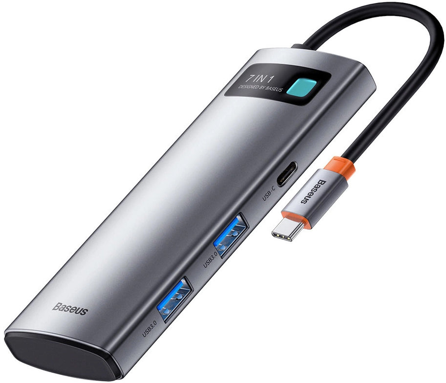 Hub USB-C Baseus Metal Gleam, 2 x USB-A 3.0 - 2 x USB-C - 1 x HDMI - 1 x SD - 1 x microSD, Gris WKWG020113