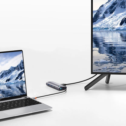 Hub USB-C Baseus Metal Gleam, 2 x USB-A 3.0 - 2 x USB-C - 1 x HDMI - 1 x SD - 1 x microSD, Gris WKWG020113