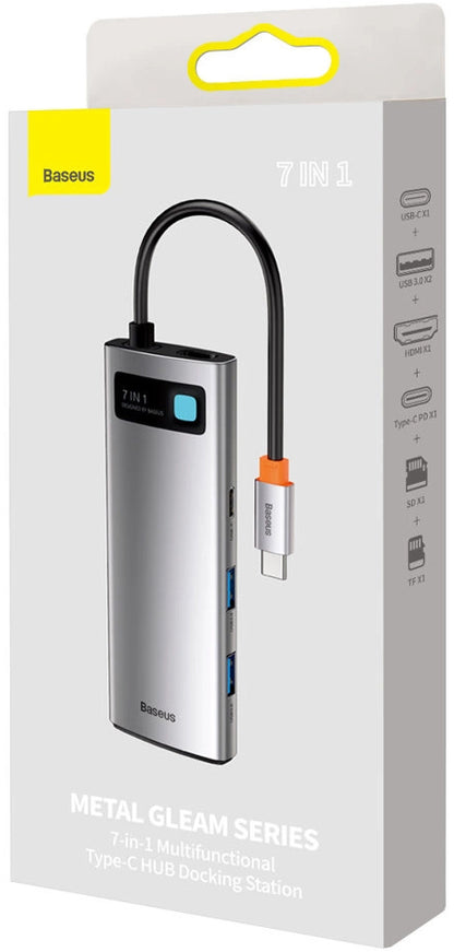 Hub USB-C Baseus Metal Gleam, 2 x USB-A 3.0 - 2 x USB-C - 1 x HDMI - 1 x SD - 1 x microSD, Gris WKWG020113
