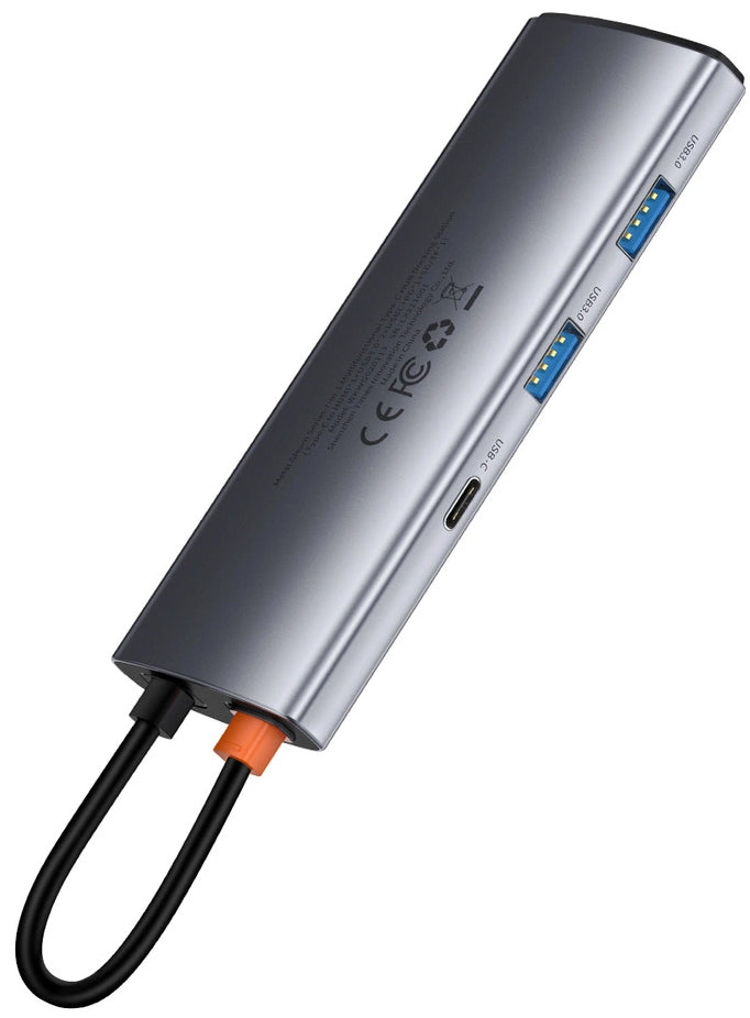 Hub USB-C Baseus Metal Gleam, 2 x USB-A 3.0 - 2 x USB-C - 1 x HDMI - 1 x SD - 1 x microSD, Gris WKWG020113