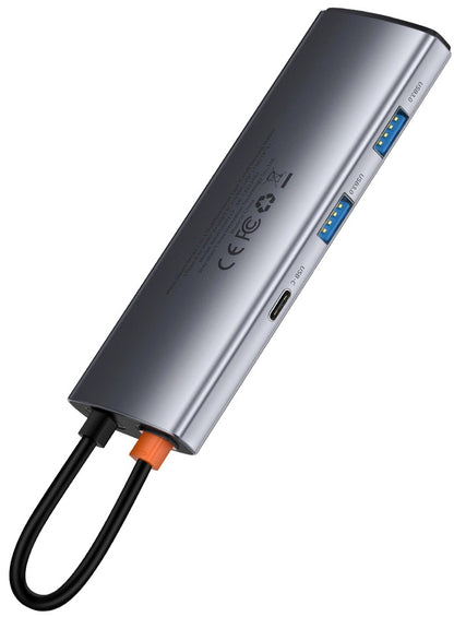 Hub USB-C Baseus Metal Gleam, 2 x USB-A 3.0 - 2 x USB-C - 1 x HDMI - 1 x SD - 1 x microSD, Gris WKWG020113