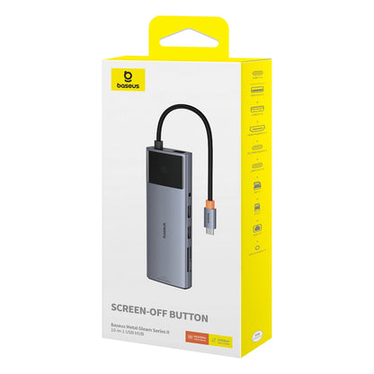 USB-C Hub Baseus Metal Gleam II, 2 x USB-C - 3 x USB-A - 1 x HDMI - 1 x conector de 3,5 mm - 1 x RJ45 - 1 x SD - 1 x microSD, Gris