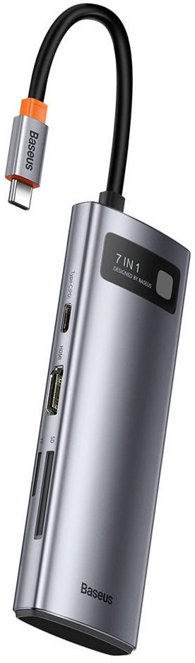 Hub USB-C Baseus Metal Gleam, 2 x USB-A 3.0 - 2 x USB-C - 1 x HDMI - 1 x SD - 1 x microSD, Gris WKWG020113