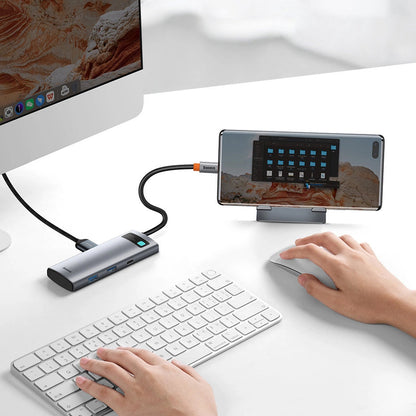 Hub USB-C Baseus Metal Gleam, 2 x USB-A 3.0 - 2 x USB-C - 1 x HDMI - 1 x SD - 1 x microSD, Gris WKWG020113