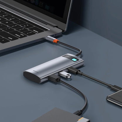 Hub USB-C Baseus Metal Gleam, 2 x USB-A 3.0 - 2 x USB-C - 1 x HDMI - 1 x SD - 1 x microSD, Gris WKWG020113
