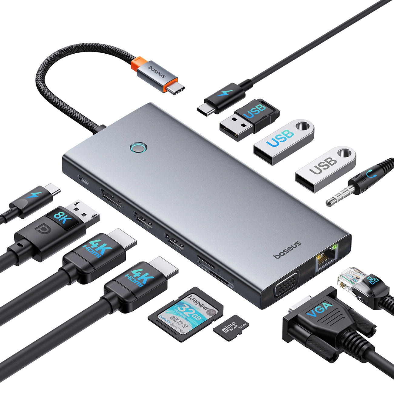 Baseus PortalJoy Series Hub USB-C, 13en1, Gris B00053002811-01