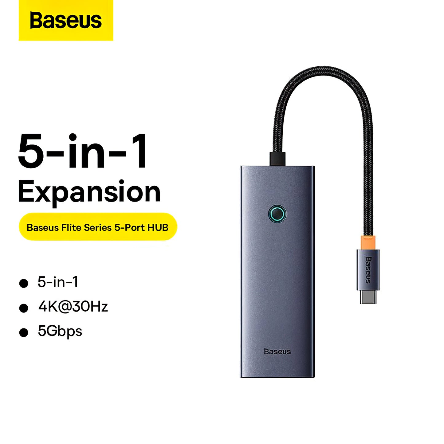 Baseus UltraJoy USB-C Hub, 4 x USB-A 3.0 - 1 x HDMI, Gris B00052809813-00 